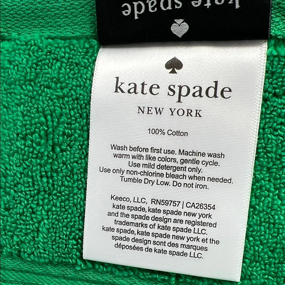Kate Spade Bath Towel Set Vibrant Kelly Green Cotton Soft Plush Set of 2 NEW